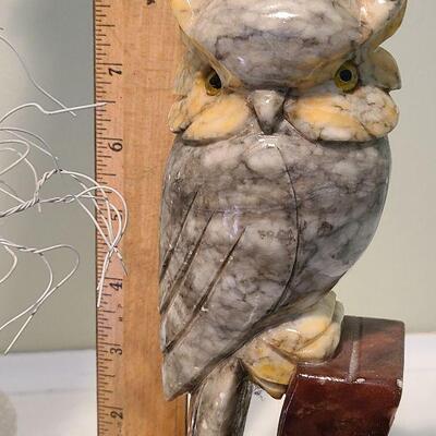 F1 Alabaster Owl Bookend & Sculpted Metal Tree On Quartz Base