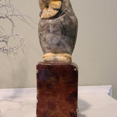 F1 Alabaster Owl Bookend & Sculpted Metal Tree On Quartz Base