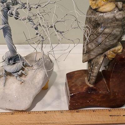 F1 Alabaster Owl Bookend & Sculpted Metal Tree On Quartz Base