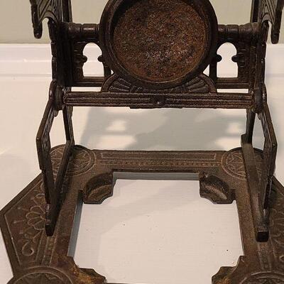 F3: Antique Cast Iron Inkwell Glass Ink Pot w Pen Holder Eastlake