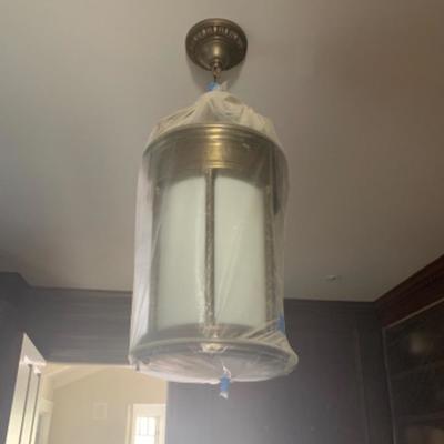 Lighting Fixture White Glass Brass Cylinder 