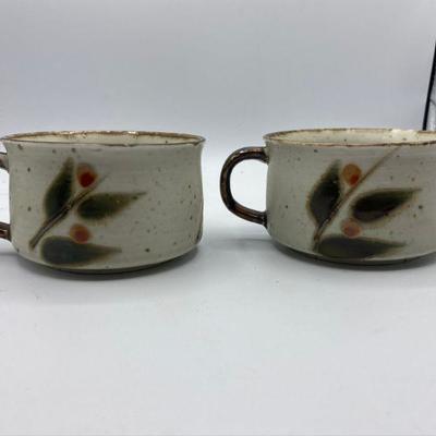 Pair of Vintage Stoneware Soup Mugs