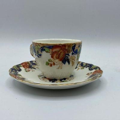 Blue and Orange Floral Demitasse Cup & Saucer