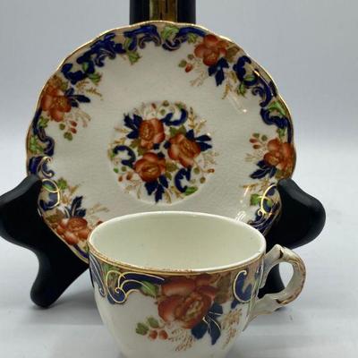 Blue and Orange Floral Demitasse Cup & Saucer