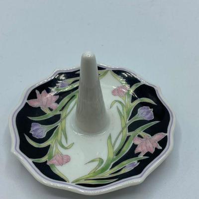 Black and Floral Porcelain Ring Holder