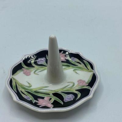 Black and Floral Porcelain Ring Holder