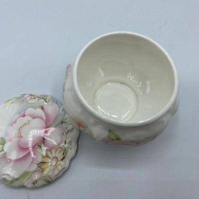 Lidded Porcelain Trinket Dish Pink Flowers