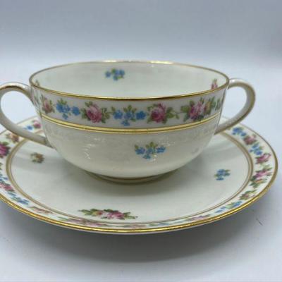 Floral Double Handled Cup and Saucer Limoges 