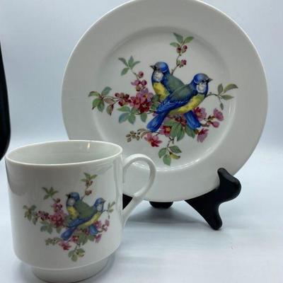 Blue Birds And Flowers Cup and Plate Set Bavaria