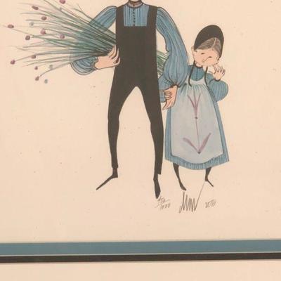 Vintage P. Buckley Moss -  Amish man and girl holding hands - limited ed., signed, framed, 450/1000 14