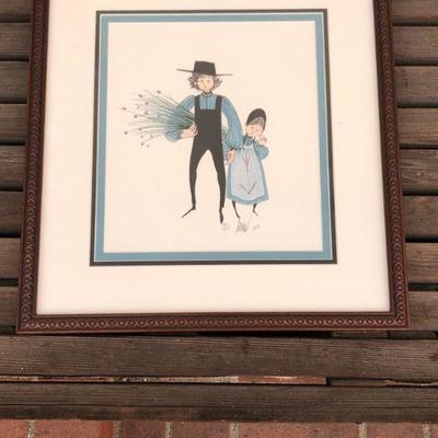 Vintage P. Buckley Moss -  Amish man and girl holding hands - limited ed., signed, framed, 450/1000 14