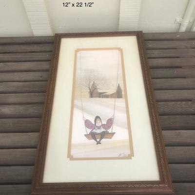 Vintage P. Buckley Moss - limited edition print 935/1000 one girl on a swing, signed, framed, 12