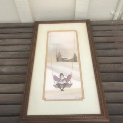 Vintage P. Buckley Moss - limited edition print 935/1000 one girl on a swing, signed, framed, 12