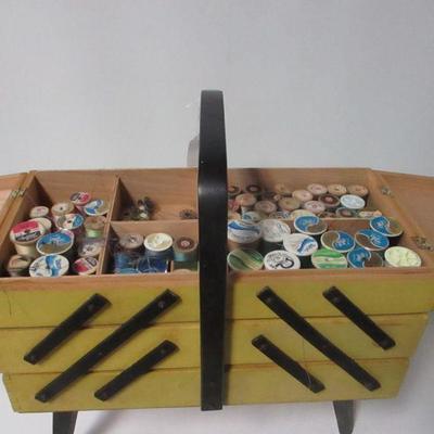 Lot 115 - Norwegian Style Folding Sewing Box with Contents