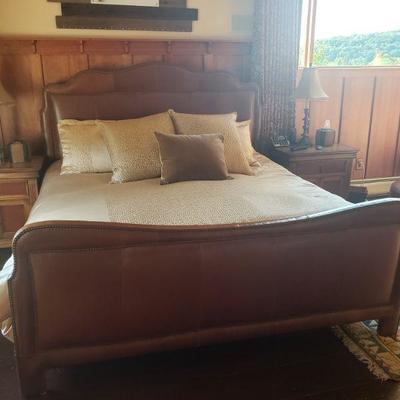 Leather Bed with brass nail heads 