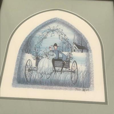 Limited Edition print by P. Buckley Moss, Amish man & woman on wagon, courtship, 16