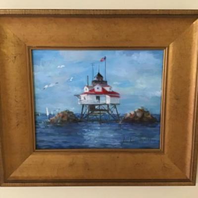 212 Original Oil Painting on Canvas of Lighthouse by Jean Ranney Smith  