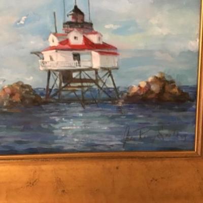 212 Original Oil Painting on Canvas of Lighthouse by Jean Ranney Smith  