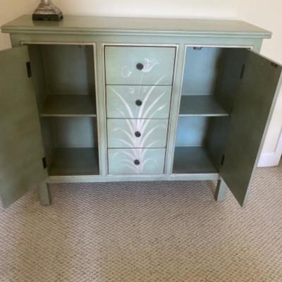 117: Floral Designed Teal Credenza  with Lamp 