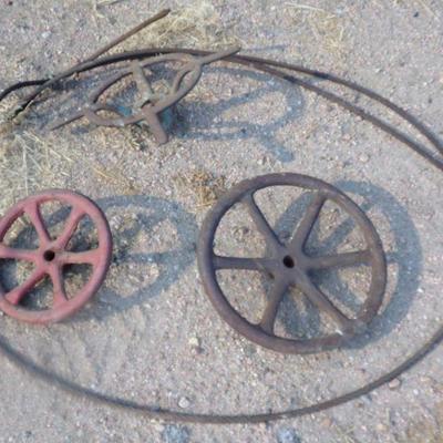 BB-6  STEEL CABLE AND 3 WATER VALVE WHEELS  