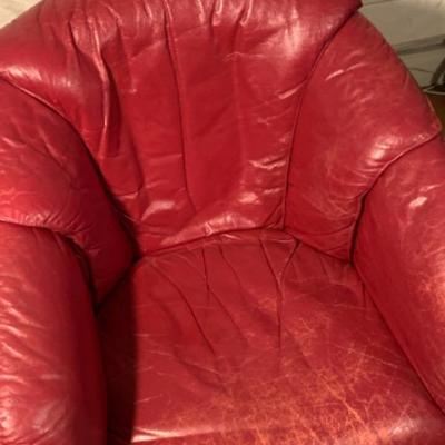 9. Pair of Red Leather Swivel Club Chairs