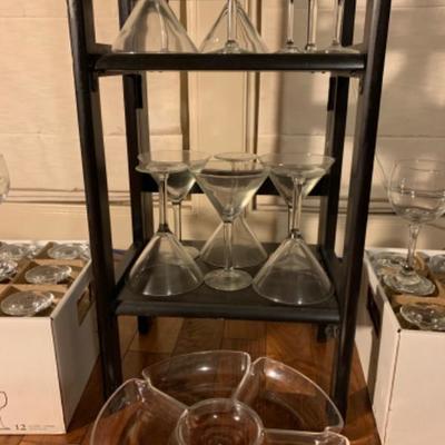 11. Collection of Glass Stemware, Candlesticks, Vase, Cordial, and Martini Glasses