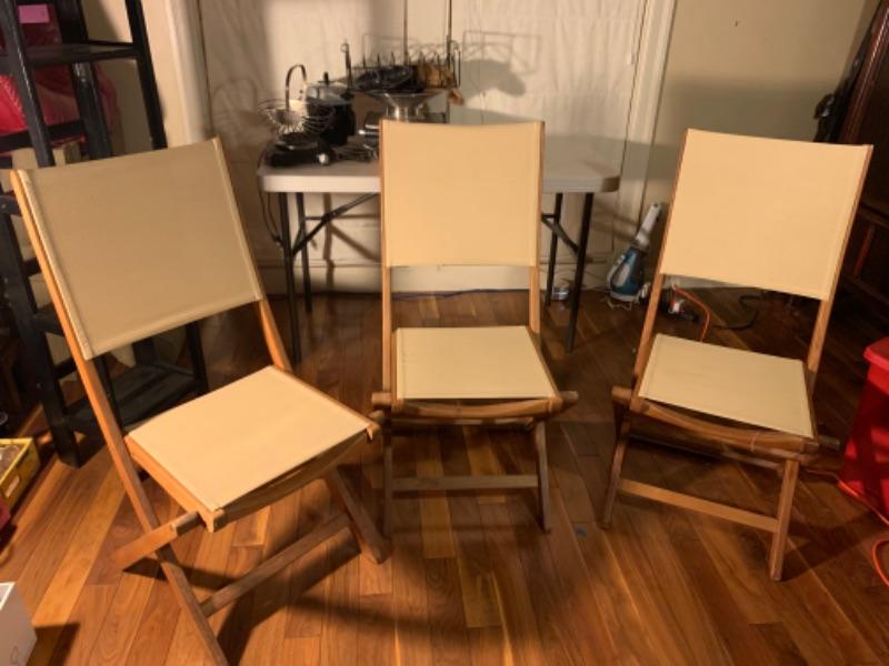 14. 3 Parke Teak Canvas Folding Deck Chairs