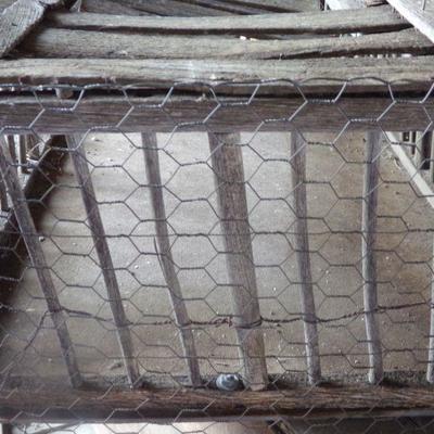 BB-21  VINTAGE CHICKEN CAGE AND LARGE WOODEN TRUNK