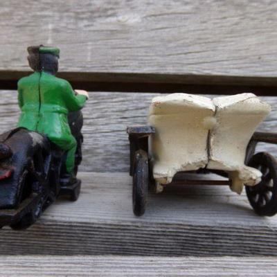 LOT 206  CAST IRON MOTORCYCLE COP? & CONVERTIBLE TOY CAR