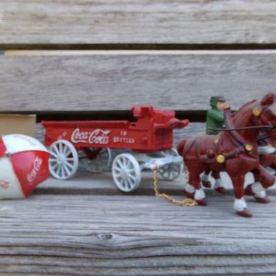LOT 208  CAST IRON COCA COLA HORSE DRAWN TOY