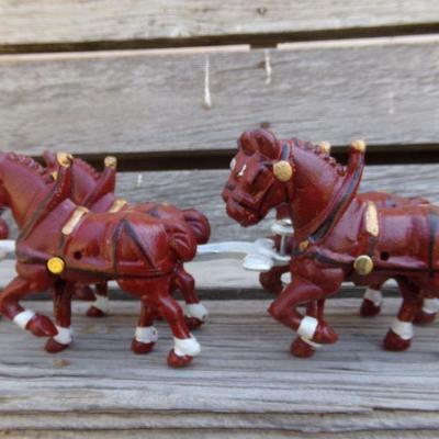 LOT 209  CAST IRON HORSE DRAWN WAGON TOY
