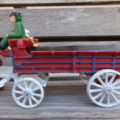 LOT 209  CAST IRON HORSE DRAWN WAGON TOY