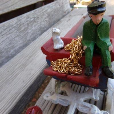 LOT 209  CAST IRON HORSE DRAWN WAGON TOY