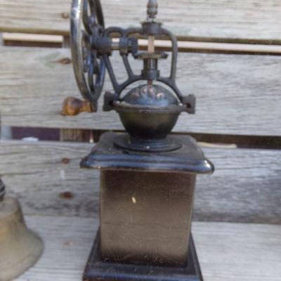LOT 210  COFFEE GRINDER & BRASS BELL
