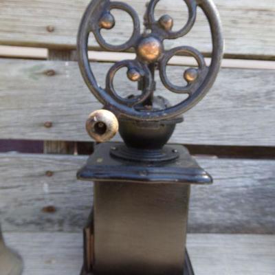 LOT 210  COFFEE GRINDER & BRASS BELL