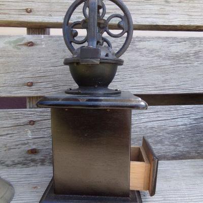 LOT 210  COFFEE GRINDER & BRASS BELL