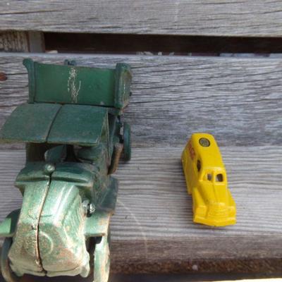 LOT 212  CAST IRON TOY DUMP TRUCK AND COCA COLA VEHICLE