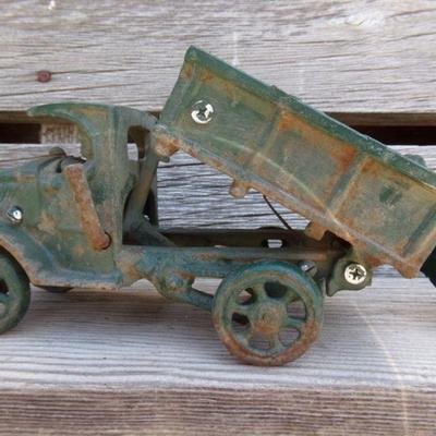LOT 212  CAST IRON TOY DUMP TRUCK AND COCA COLA VEHICLE