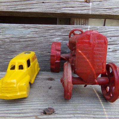 LOT 213  CAST IRON TRACTOR AND COCA COLA VEHICLE