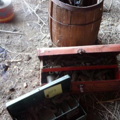 BB-29  TWO TOOLBOXES AND WOODEN BARREL