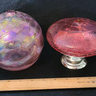 G11: Set Of Two Blown Glass Ball Oil Lamps