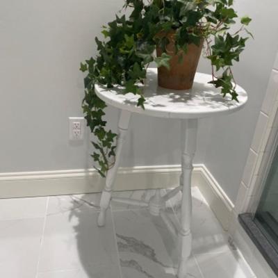 128: White Painted Table with Faux Plant 