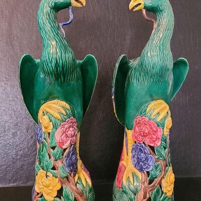 G23: Large Pair Of Chinese Phoenix Fenghuang Bird Statuettes