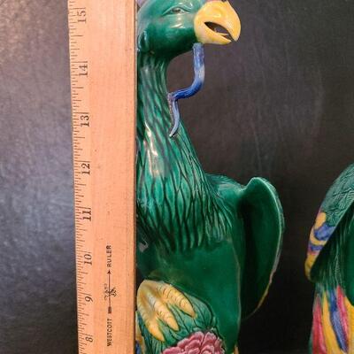 G23: Large Pair Of Chinese Phoenix Fenghuang Bird Statuettes