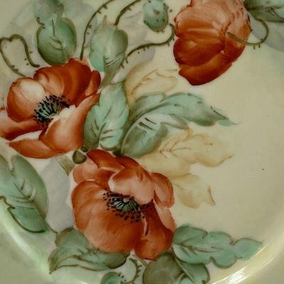 Hand Painted Dessert Plate Red Poppy Flowers