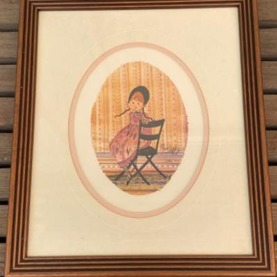 rare P. BUCKLEY MOSS PRINT GIRL W CHAIR SIGNED 1986 11