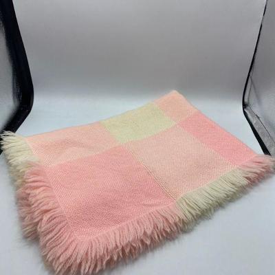 Vintage Wool Pink & White Baby Blanket