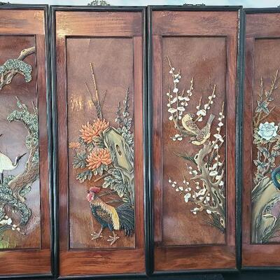 G53: 4 Panel Wood Carved Art