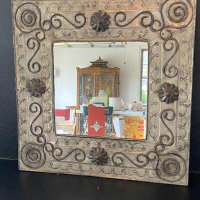 G97:  Galvenized Tin Square Mirror and Metal Tidbit Caddy