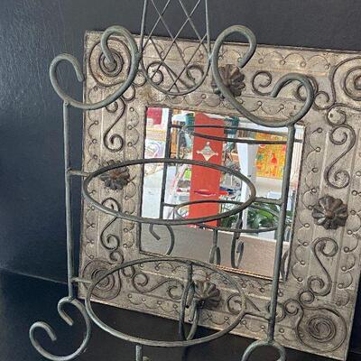G97:  Galvenized Tin Square Mirror and Metal Tidbit Caddy